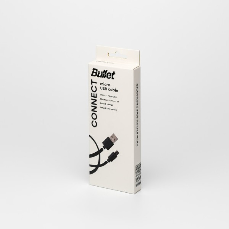 Bullet USB - Micro USB vads 2.0 3m, 2A 10W