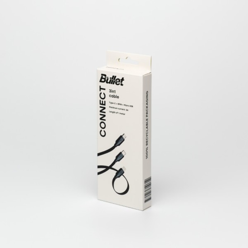 Bullet USB - 3in1 (Type-C, 8PIN, Micro USB) vads 1m, 3A 15W
