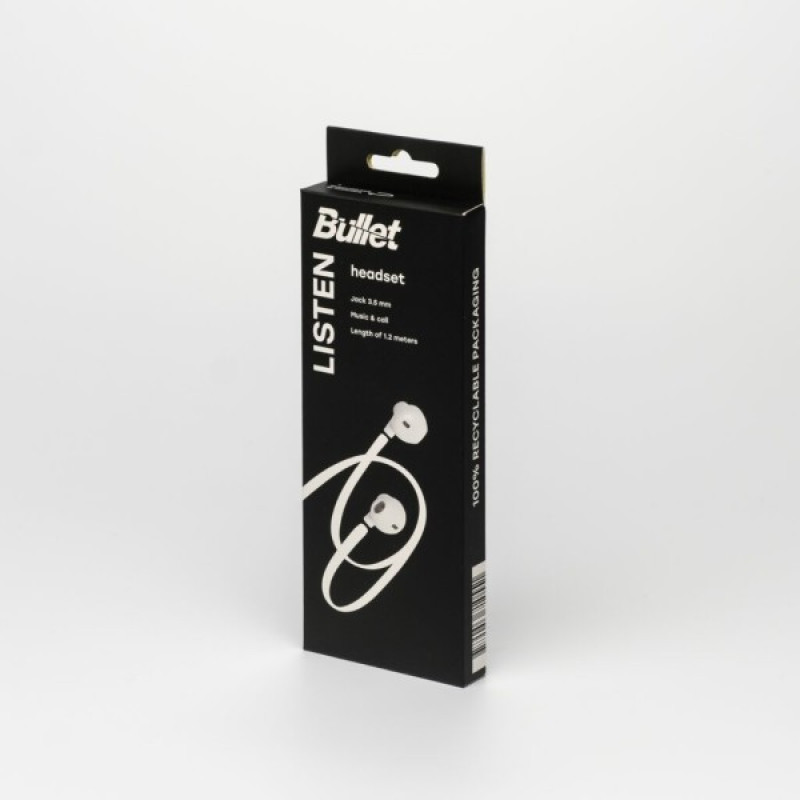 Bullet universālas austiņas (baltas) ar mikrafonu, kontakts 3.5mm, 120 cm