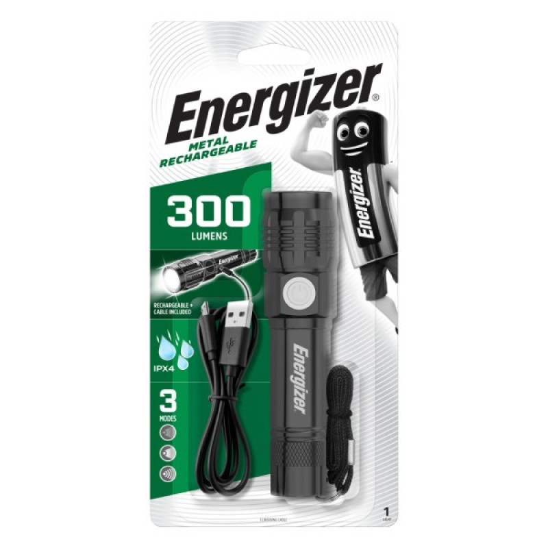 ENERGIZER Metal, lādējams metāla lukturis 300lm