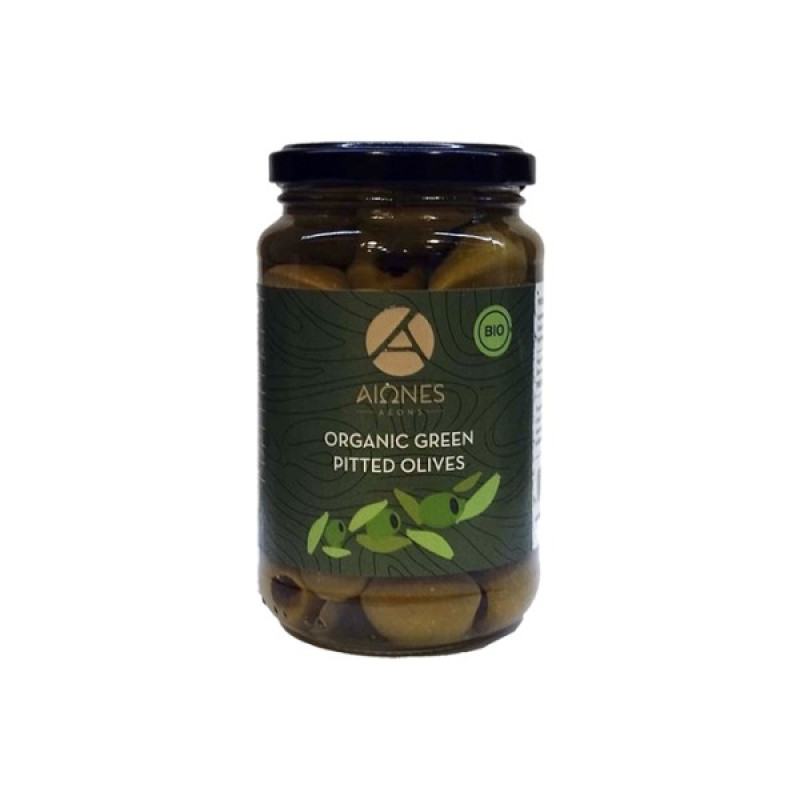 Aeons Organiskās zaļās olīvas bez kauliņiem, 370ml
