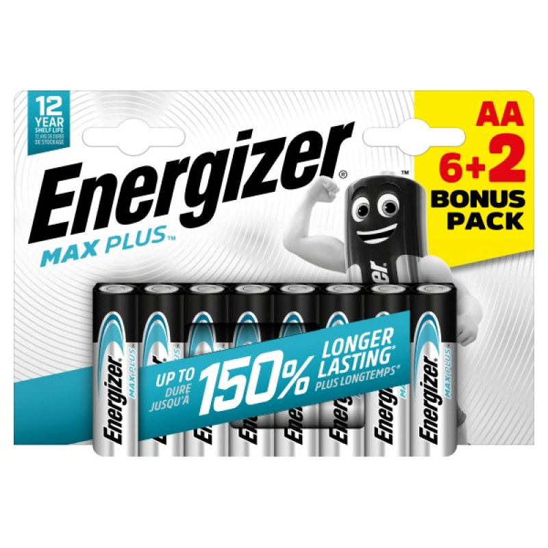 ENERGIZER MAX PLUS AA B6+2 1.5V Alkaline baterijas