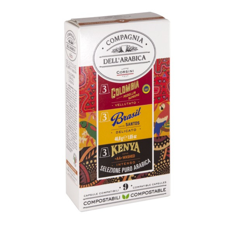 Caffe Corsini Compagnia dell'Arabica Selection of Single Origin kafijas kapsulas, 9 x 5,2 g