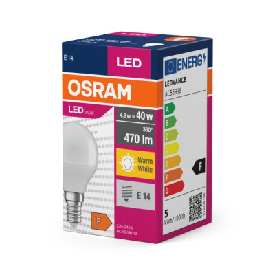 Ledvance OS LED value CLP40 5.7W/827 E14 Frosted spuldze