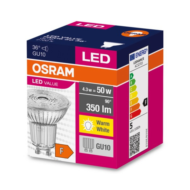 Ledvance OS LED LV PAR 4.5W/827 230V Gu10PAR16 spuldze