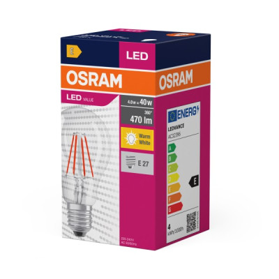 Ledvance OS LED value CLA40 4W/827 E27 230V FIL spuldze