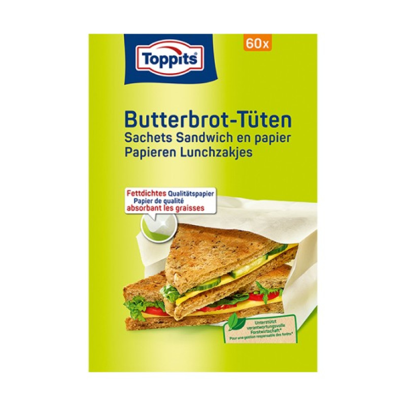 Toppits Papīra maisiņi sviestmaizēm. 60 gab., 13x21cm