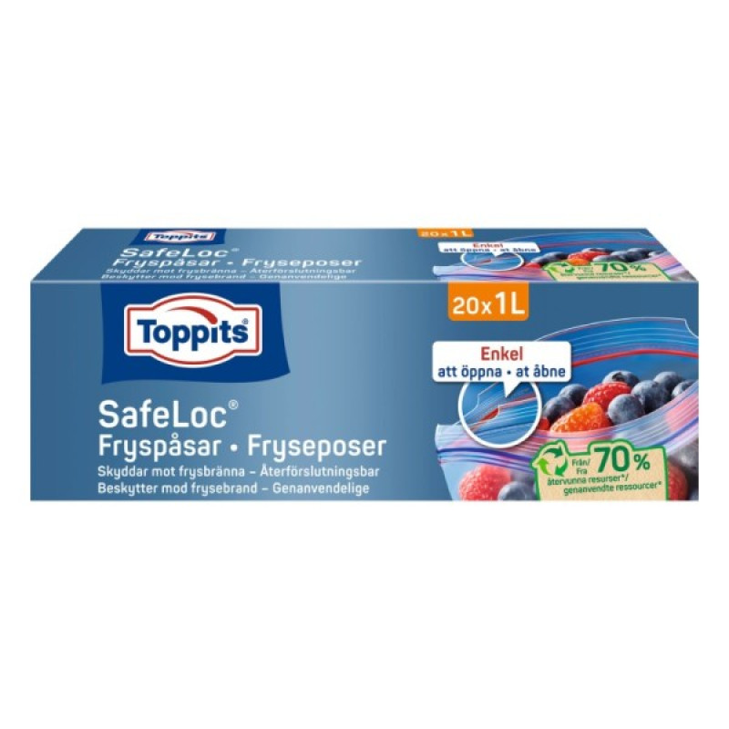 Toppits Maisiņi produktu saldēšanai 1L, 20 gab. ar SafeLoc® aizdari