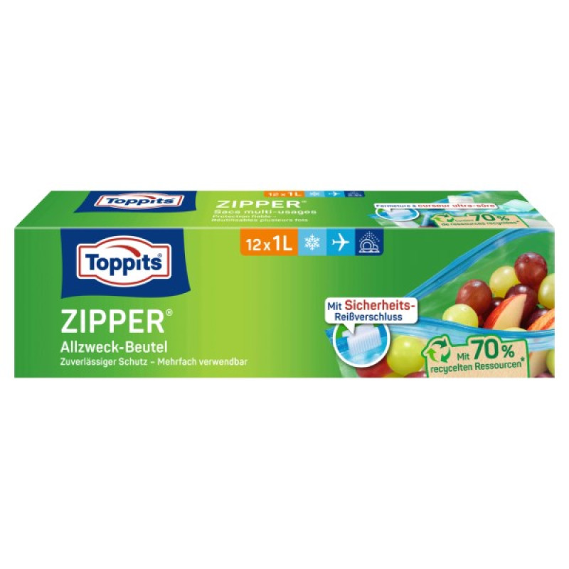 Toppits Zipper maisiņi produktu uzgalbāšanai 1L, 12 gab.