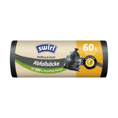 Swirl 10 gab.x60L atkritumu maisiņi bez aizdares (melni)