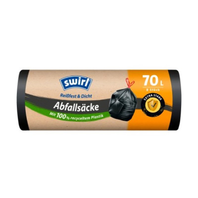 Swirl 8 gab.x 70L atkritumu maisiņi ar savilcēju (melni)