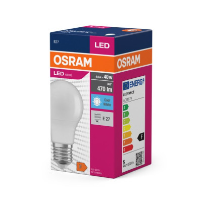 Ledvance OS LED value CL A  FR 40 non-dim  4.9W/840 E27 spuldze