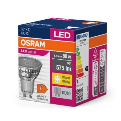 Ledvance OS LED value PAR16 80 36° 6.9W/830 Non-dim Gu10 spuldze