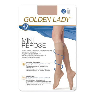 Golden Lady MiniRepose 40den 3/4 NERO pusgarās zeķes 2 pāri