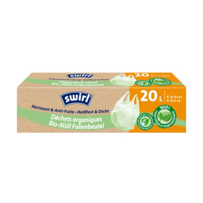 Swirl 6 gab.x20L kompostējami BIO maisi ar rokturiem